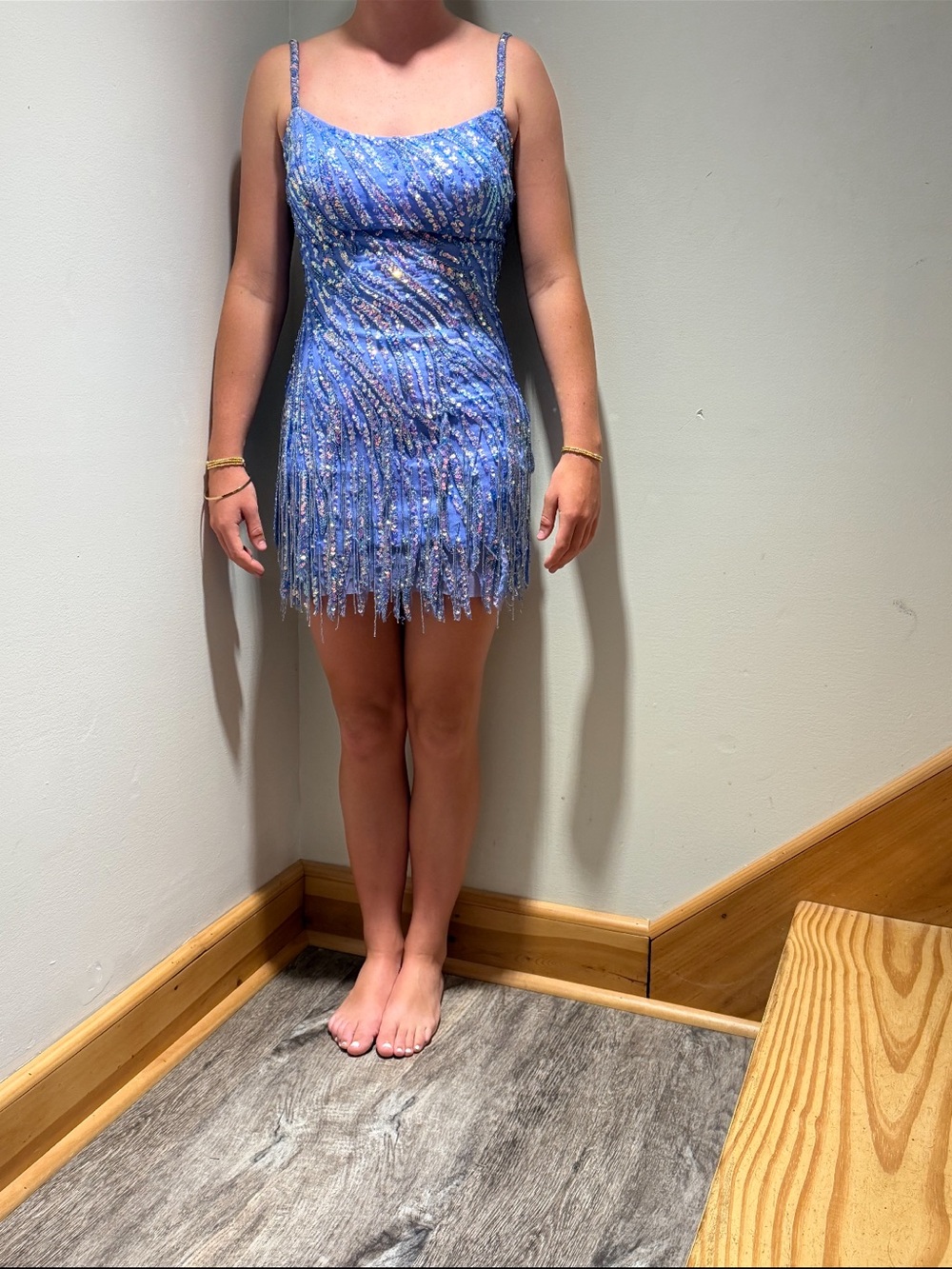 HOCO Blue Sequin Fringe Mini Dress